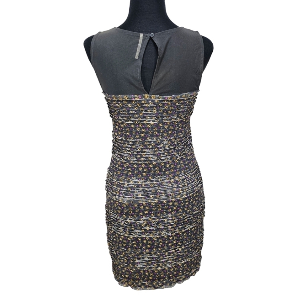 Free People Floral Bodycon Dress Sz Small Black Mini Y2K 00s Textured Grungecore - Picture 4 of 16